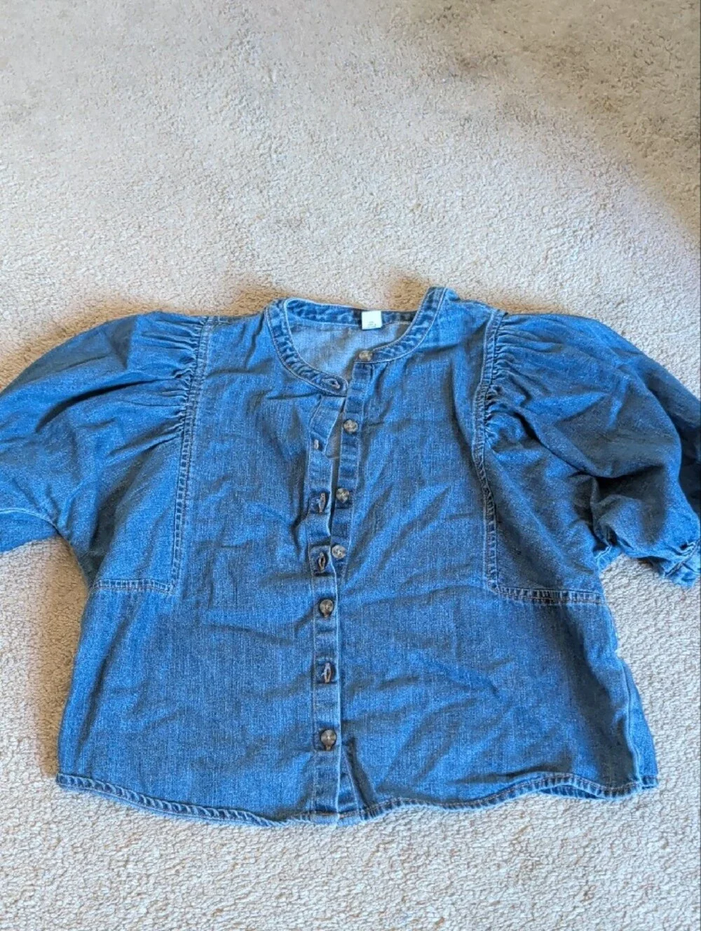 Old Navy Denim Button-Up Puff Sleeve Blouse - Blue